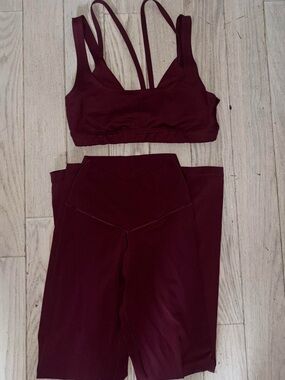 Aerie Burgundy Strappy Sports Bra & High-Waist Leggings Set